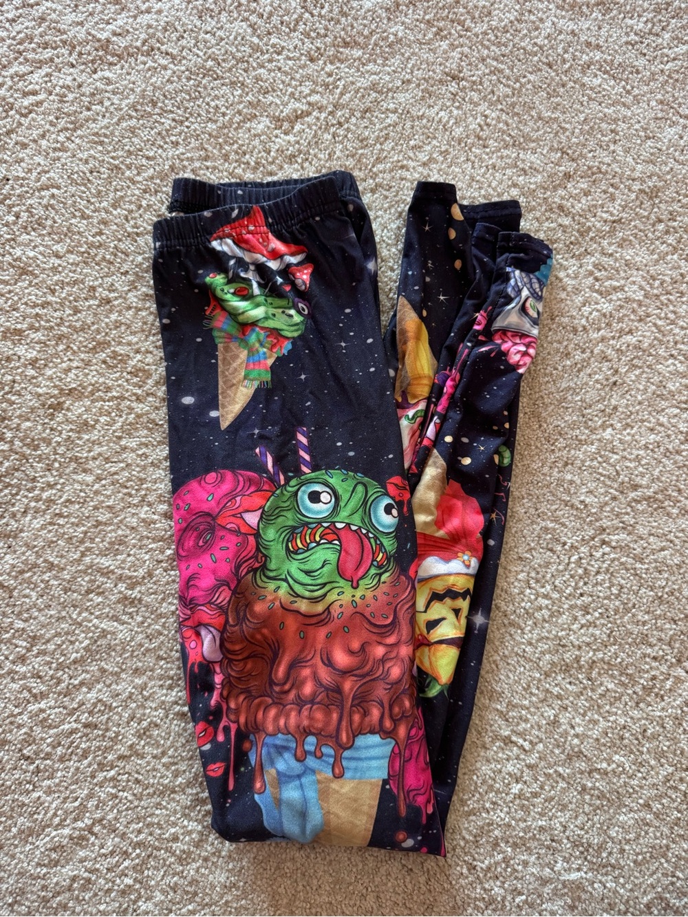 Womans Black Graphic Ice Cream Monster Leggings